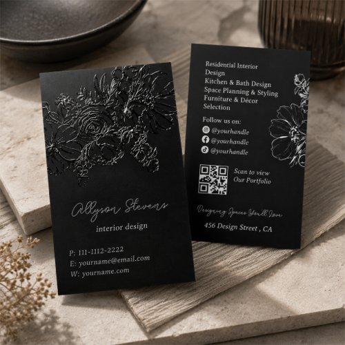 Interior Design Spot UV Gloss Floral Luxury QR Raised Spot UV Business Card