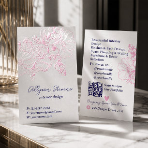 Interior Design Spot UV Gloss Floral Pink Blue QR Raised Spot UV Business Card