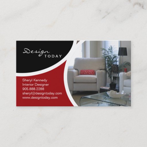 Customizable Interior Design Staging Modern Business Card Red