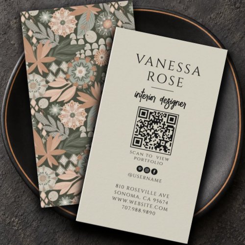 Interior Design Terracotta Sage QR Code Business Card