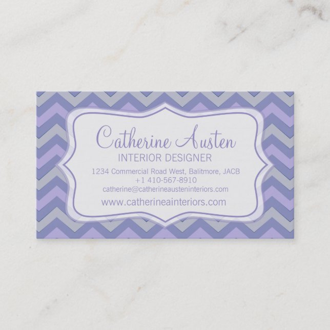 Interior design zigzag purple blue business card (Front)