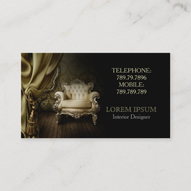 Interior Designer Antiques  Vintage Furniture Business Card (Front)