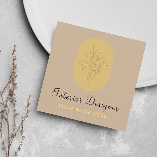 Interior Designer Art Deco Bohemian Neutral Pastel Square Business Card