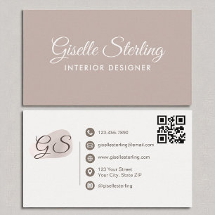 Interior Designer Blush Mauve Elegant QR Code Business Card