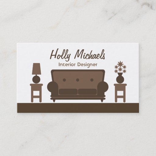 Customizable Interior Designer - Brown Living Room Business Card Templates