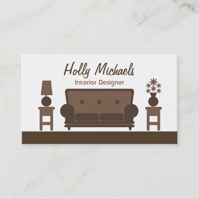Interior Designer - Brown Living Room Business Card (Front)