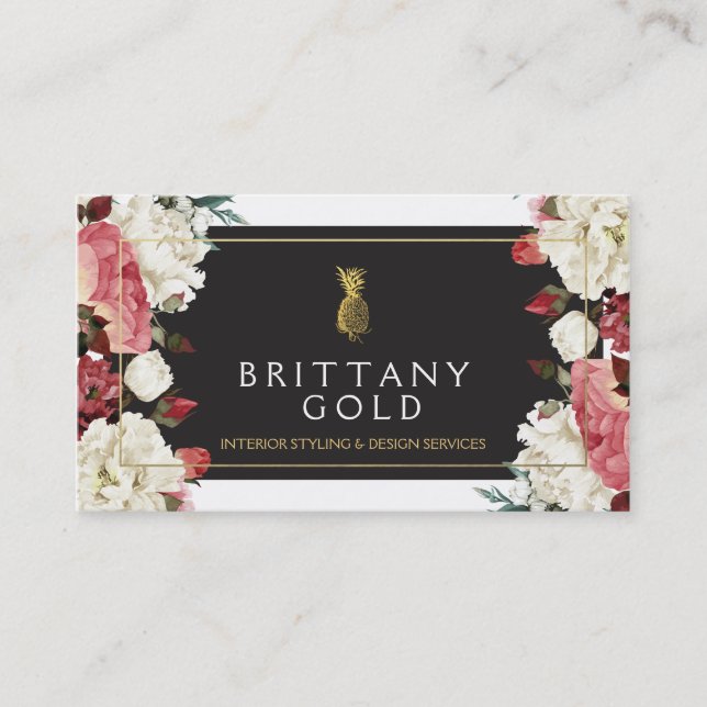 Interior Designer Business Card - Chic Gold Floral (Front)