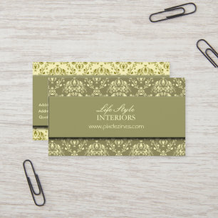 Interior Designer Business Card, Moss Damask Business Card