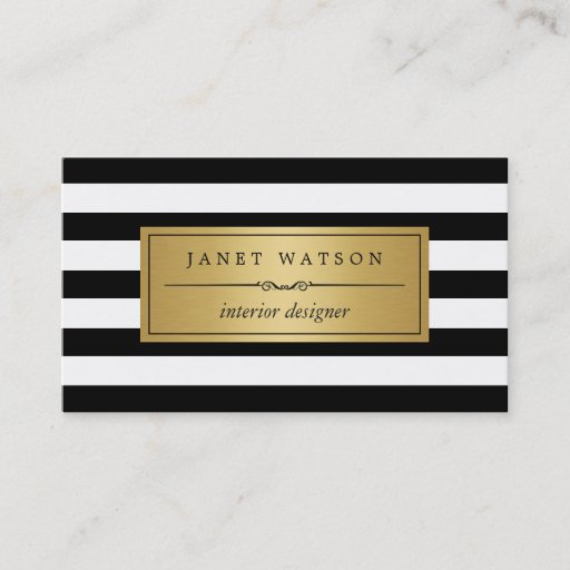 Customizable Interior Designer - Classic Black White Stripes Double-Sided Standard Business Cards (Pack Of 100)