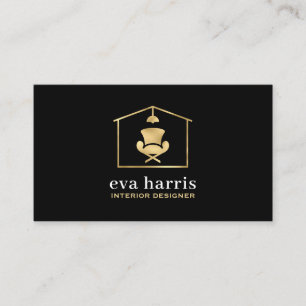 Interior Designer Elegant Black & Gold Business Card