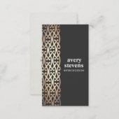 Interior Designer Elegant Gold Scrolls Black Business Card (Front/Back)