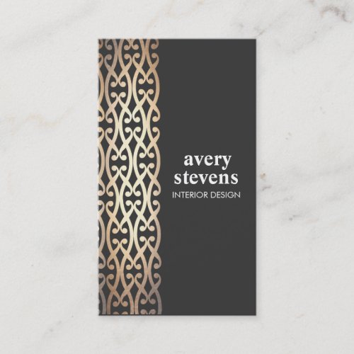 Interior Designer Elegant Gold Scrolls Black Business Card Templates