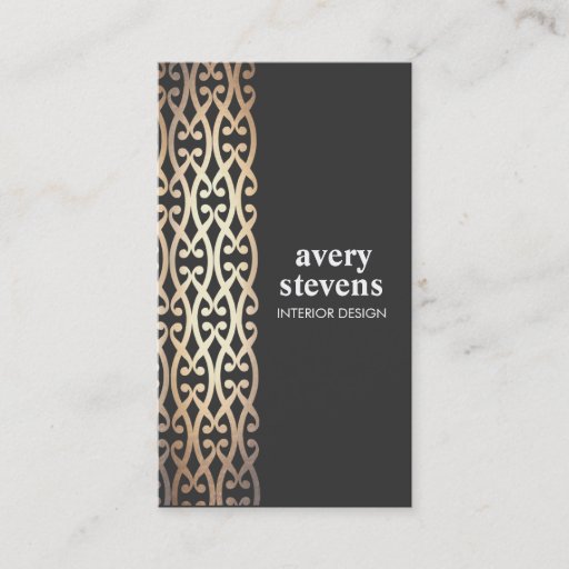 Customizable Interior Designer Elegant Gold Scrolls Black Business Card Templates