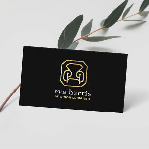 Interior Designer Elegant Grey & Gold Logo Business Card