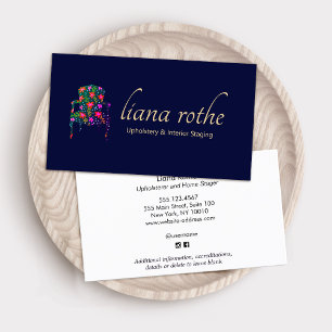 Interior Designer Floral French Chair Square Bus Business Card