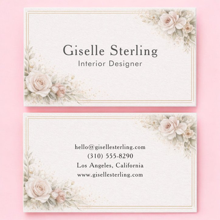 Interior Designer Floral Neutral Professional Business Card