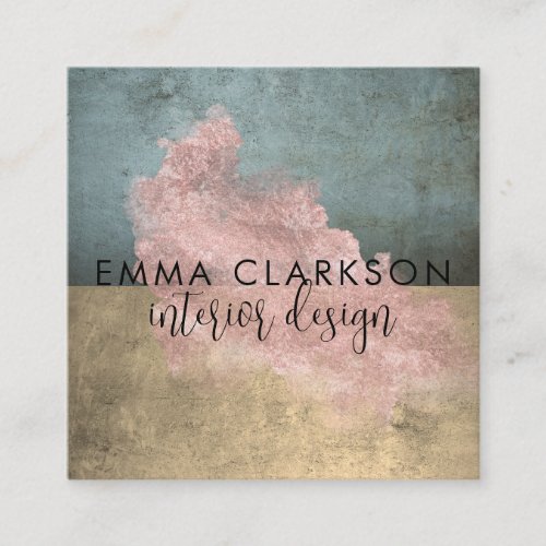 Interior Designer Grunge Blue Gray Rose Gold Square Business Card