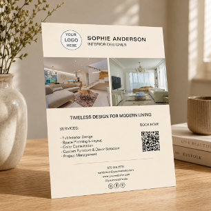Interior Designer Logo Photo QR Cream Business Flyer