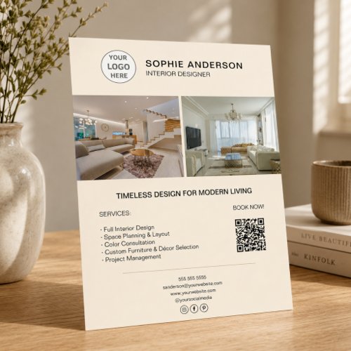 Interior Designer Logo Photo QR Cream Business Flyer
