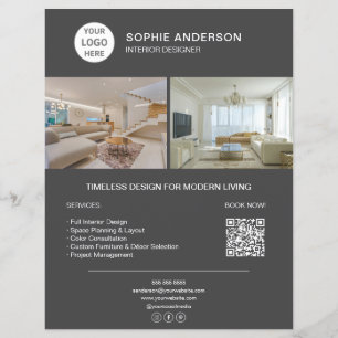 Interior Designer Logo Photo QR Gray Business Flyer