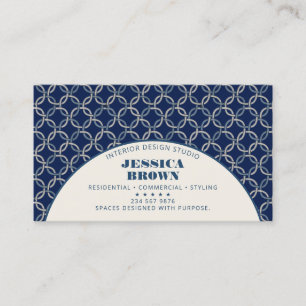 Interior Designer Navy Geometric Modern Elegant Business Card