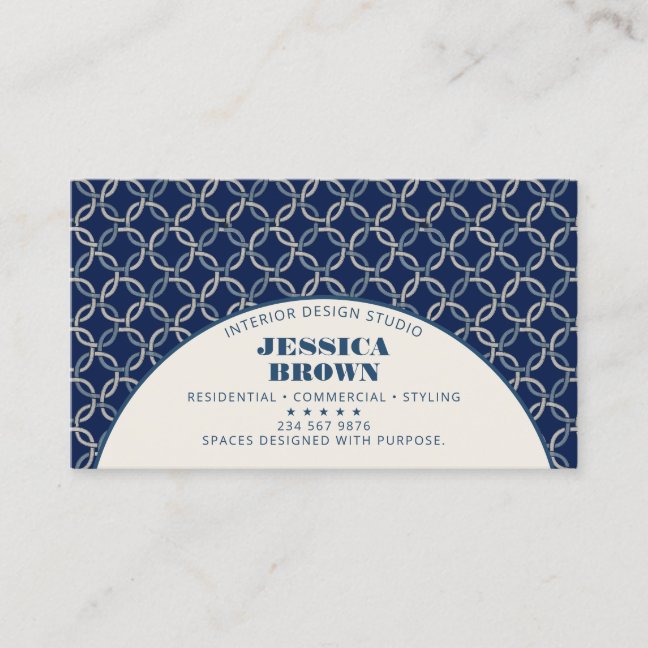 Interior Designer Navy Geometric Modern Elegant Business Card