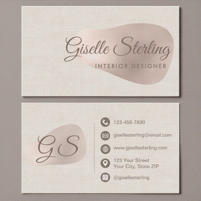 Interior Designer Neutral Beige Linen Abstract Business Card (Creator Uploaded)