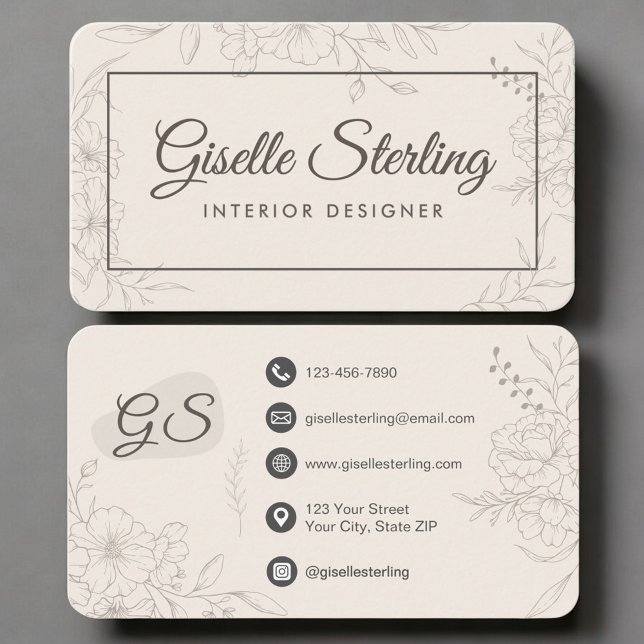 Interior Designer Neutral Floral Business Card (Creator Uploaded)