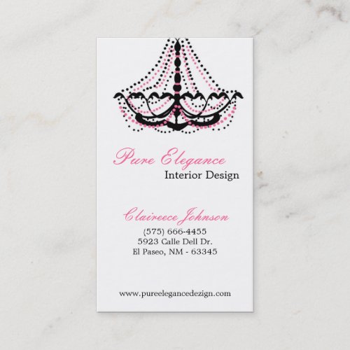 Interior Designer Pink Chandelier Business Card