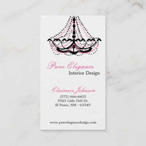 Customizable Interior Designer Pink Chandelier Business Card