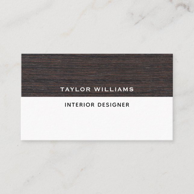 Interior Designer QR Code Wood Themed Social Media Business Card (Front)