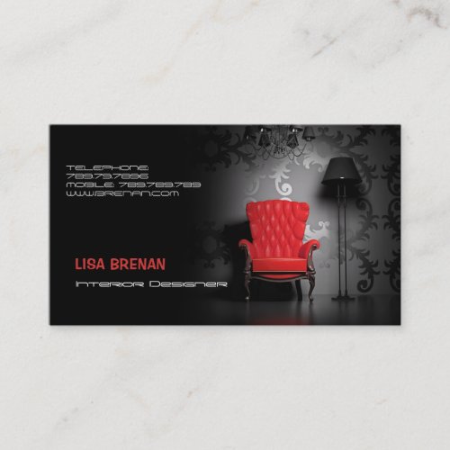 Interior Designer Red Chair Classic Room Decorator Business Card