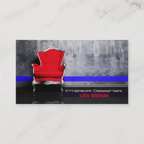 Interior Designer Red Chair Living Room Decor Blue Business Card