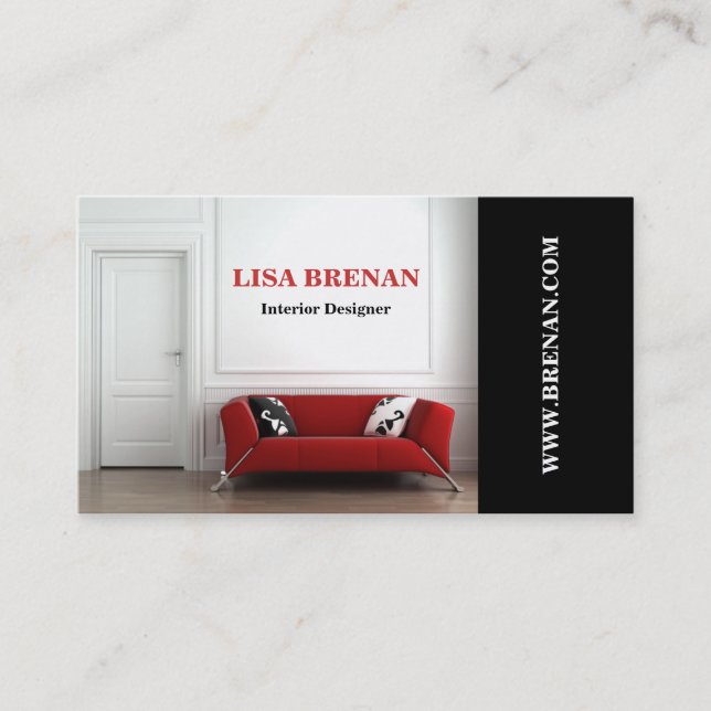 Interior Designer Red Sofa Furniture Studio Business Card (Front)