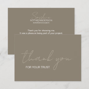 Interior Designer Script Name Taupe Thank You Card