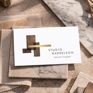 Interior Designer Wood Gold Logo Business Card