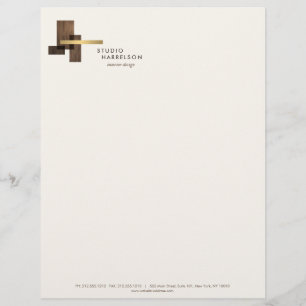 Interior Designer Wood Gold Logo Ivory Letterhead