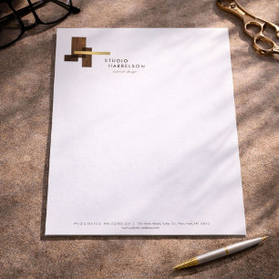 Interior Designer Wood Gold Logo  Letterhead