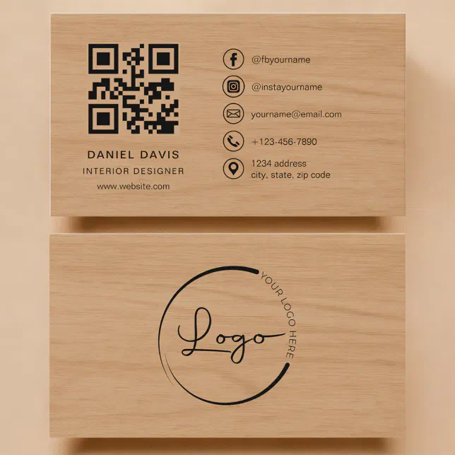 Interior Designer Wood Professional QR Code Business Card | Zazzle