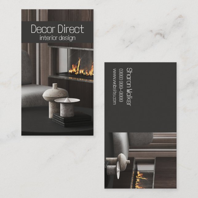 Interior Exterior Designer Fireplace Business Card (Front/Back)