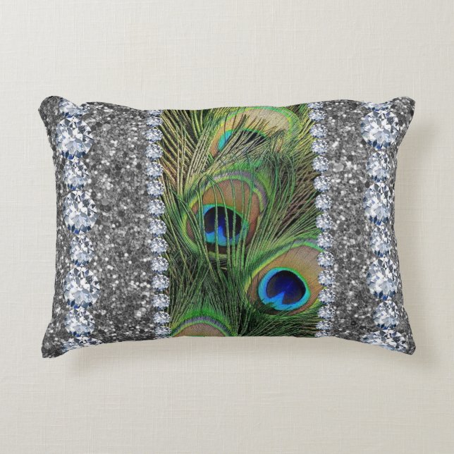 Interior Glitter Chic Silver Home Rose Peacock Accent Pillow (Front)