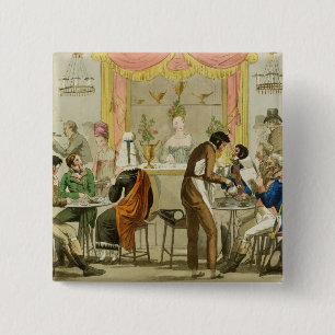 Interior of a Coffee House, pub. for William Pearm Pinback Button