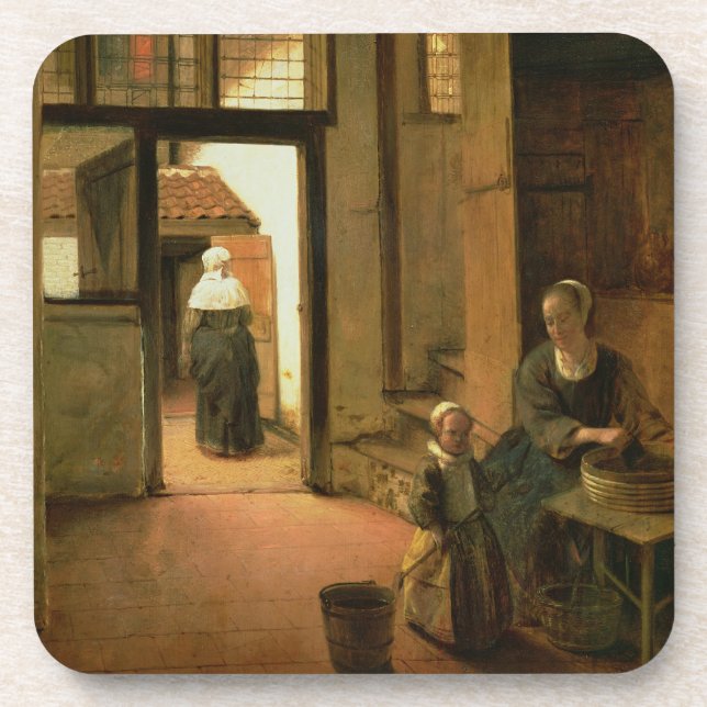Interior of a Dutch House (oil on panel) Beverage Coaster (Front)