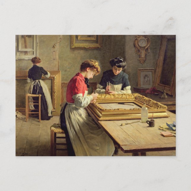 Interior of a Frame Gilding Workshop Postcard (Front)