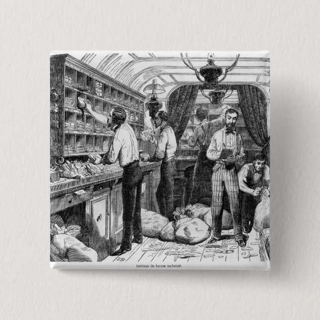 Interior of a French railway postal wagon Button (Front)