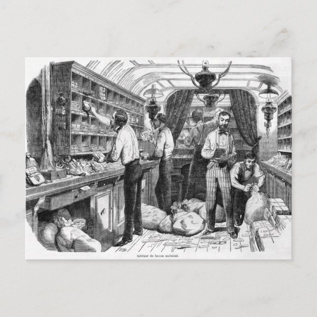 Interior of a French railway postal wagon Postcard (Front)