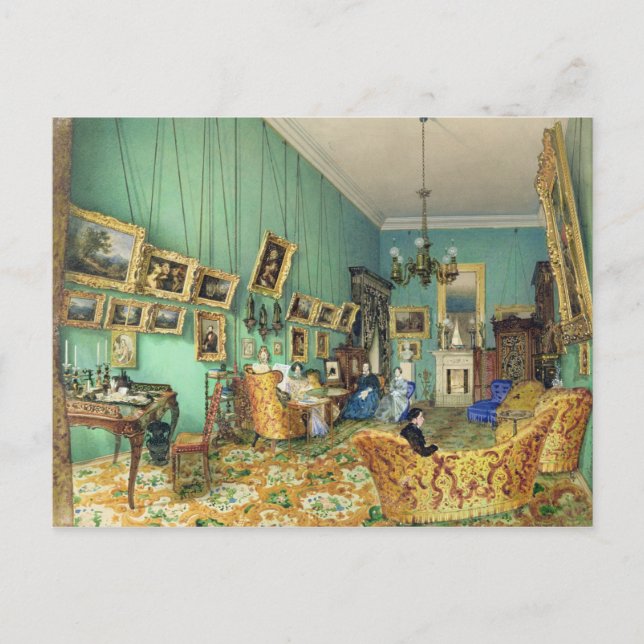 Interior of a living room, 1847 postcard (Front)