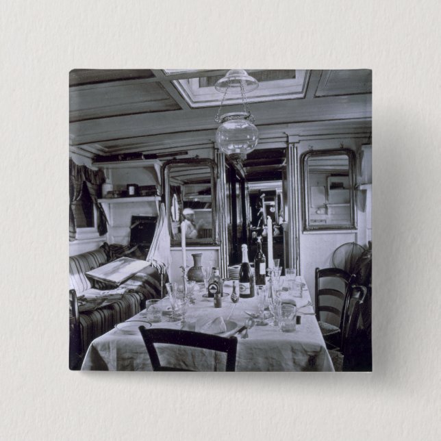 Interior of a Nile Boat (b&w photo) Button (Front)