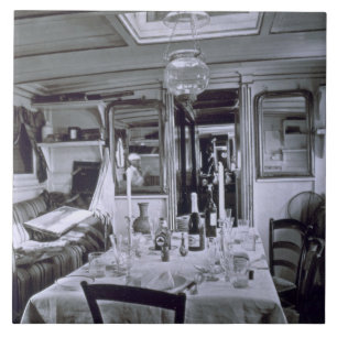 Interior of a Nile Boat (b&w photo) Tile