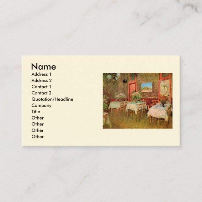 Interior of a Restaurant by Vincent van Gogh Business Card (Front)